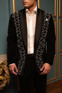 black velvet pearl suit