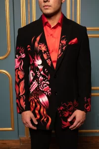 Black and Red Hand Paint Suit