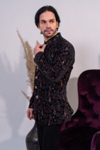 Floral Printed Embroidered Bandhgala