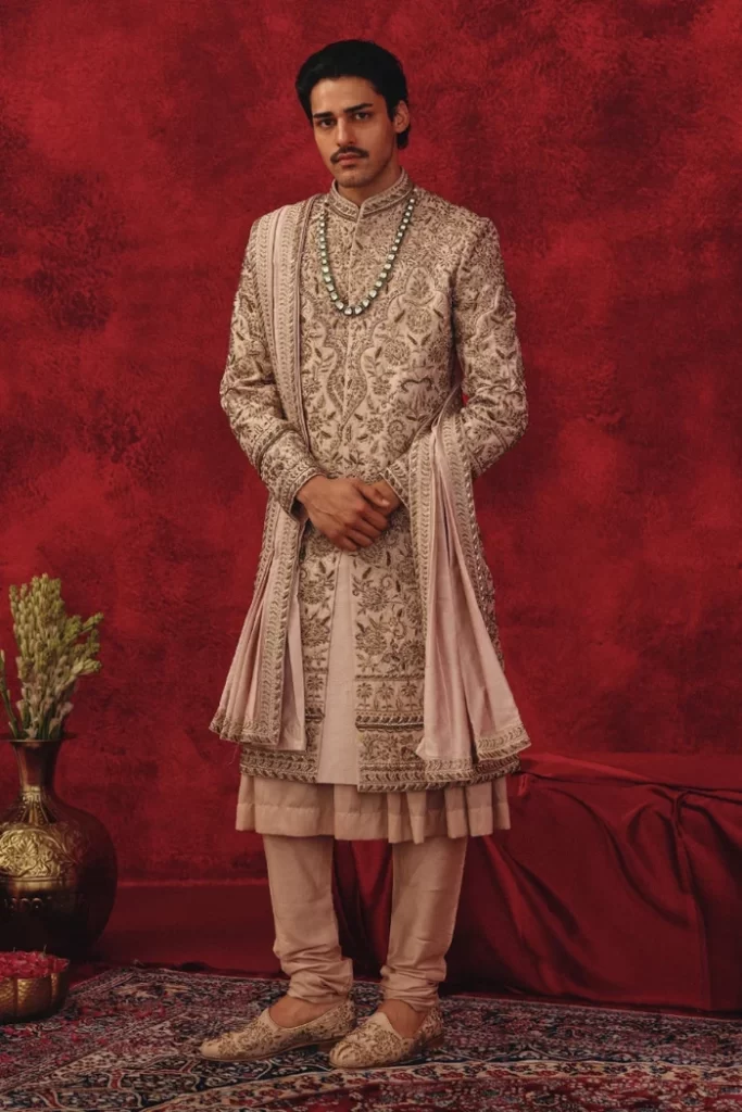 Saher – Rose Gold Sherwani with Complete Regal Accessories